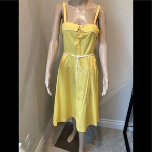 Vintage Conspiracy June Cleavers look dress with,white piping & pockets, belted.